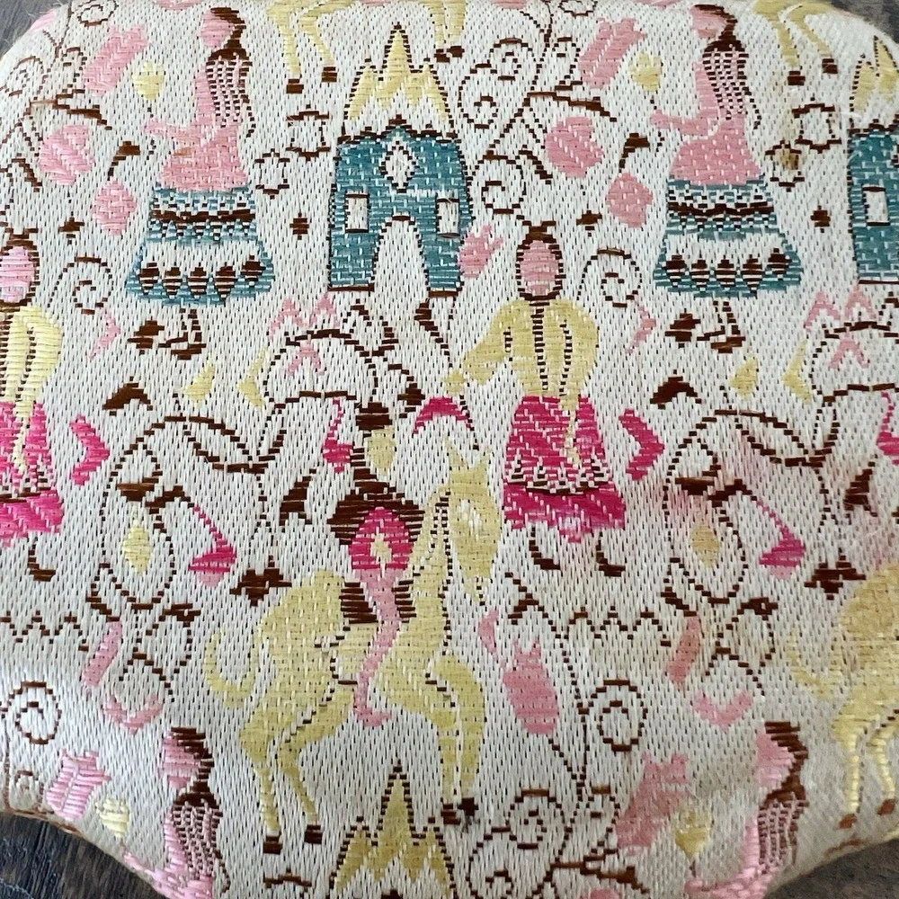 Vintage Asian Design Fan Shaped Jewelry Box Village Flowers Fashioned by Dixelle